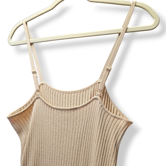 NEW Double Zero Ribbed Knit Nude Spaghetti Strap Midi Dress size Lovely Large - Picture 6 of 6